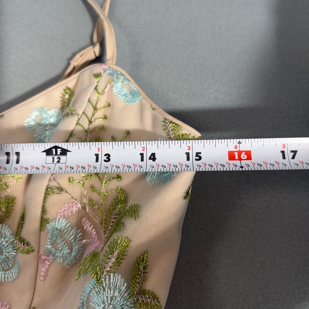 Vintage Floral Embroidered Tiered Maxi Dress Cream Blue Pink Small V-Neck Tulle - Picture 4 of 7